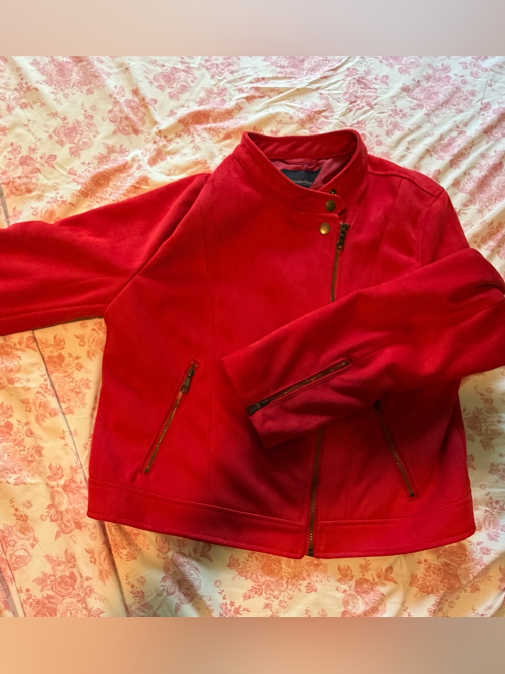 Banana Republic Red Suede Bomber  Jacket with Black Label